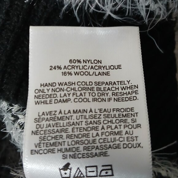 Express Sweater XS Slit Shoulder Black White Plaid Fuzzy Eyelash Knit - Picture 9 of 9